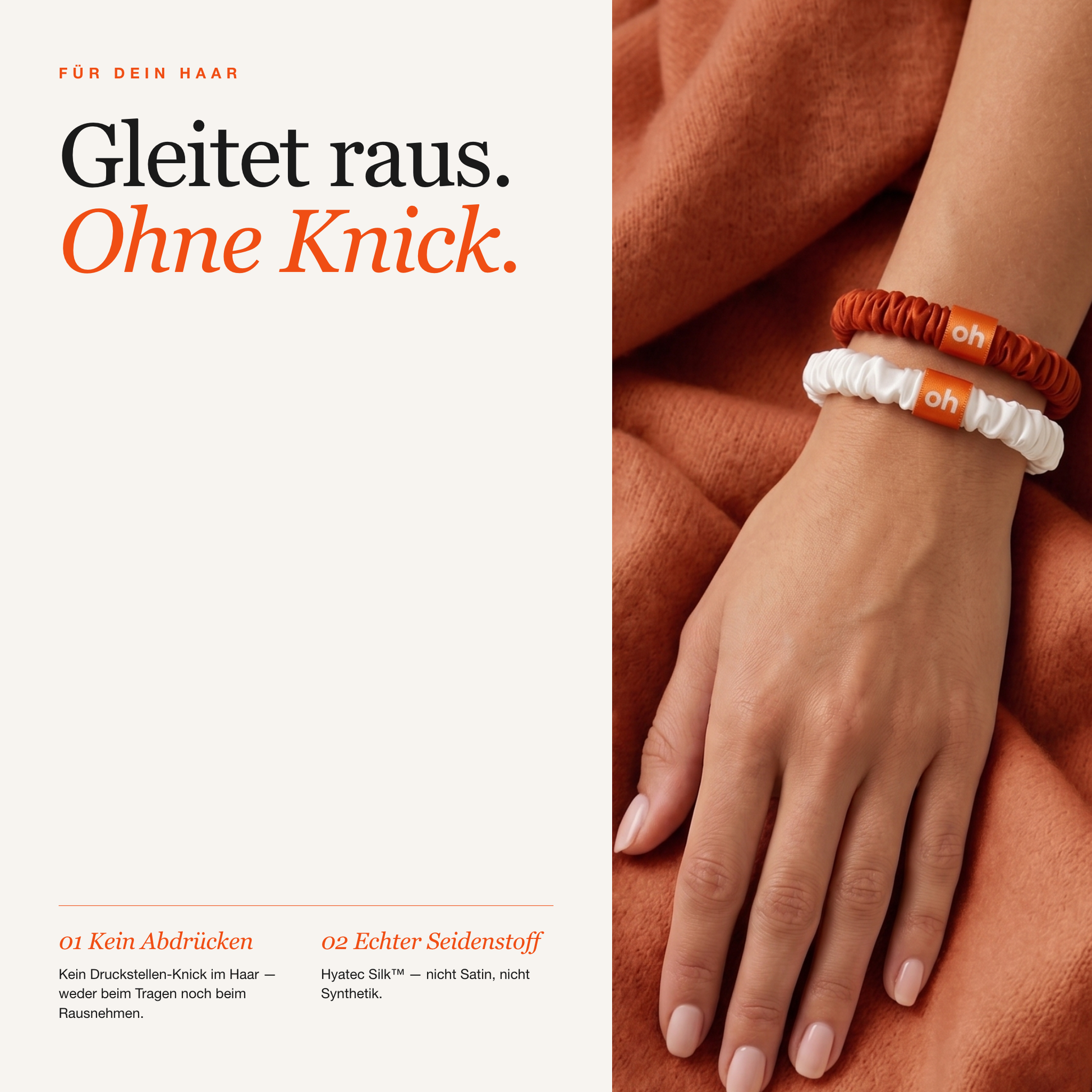 ohsilk SKINNY Scrunchies — kein Knicken und Ausreißen durch sanfte Seidenoberfläche