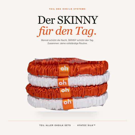 Hyatec Silk™ SKINNY Scrunchie Set — 4 schmale Seiden-Haargummis ohne Haarbruch