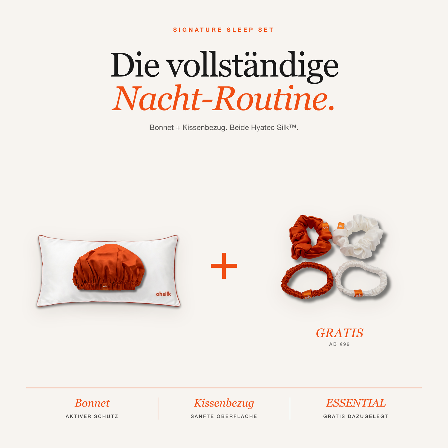 ohsilk Signature Sleep Set — Bonnet und Seidenkissenbezug aus Hyatec Silk™