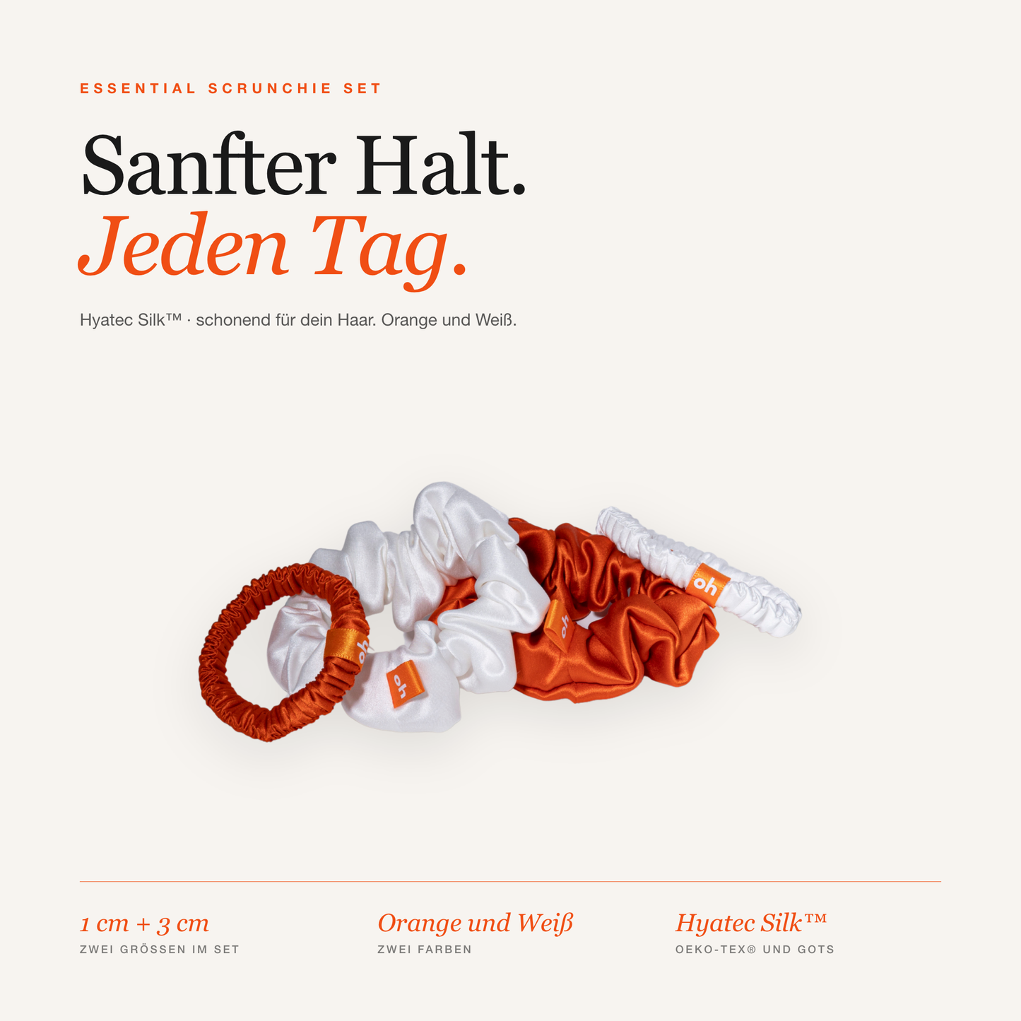 Hyatec Silk™ ESSENTIAL Scrunchie Set — breite Seiden-Haargummis für mehr Halt und Volumen
