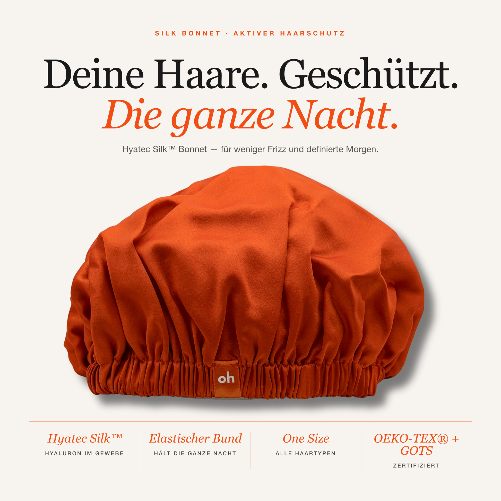 Hyatec Silk™ Seidenbonnet — Schlafhaube für weniger Frizz und Haarbruch über Nacht