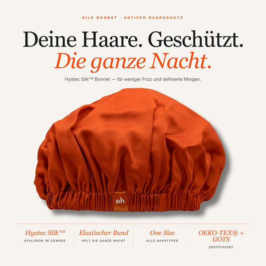 Hyatec Silk™ Seidenbonnet — Schlafhaube für weniger Frizz und Haarbruch über Nacht