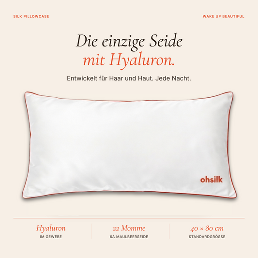 Hyatec Silk™ Seidenkissenbezug 40x80 cm — Weiß mit orangefarbener Paspel